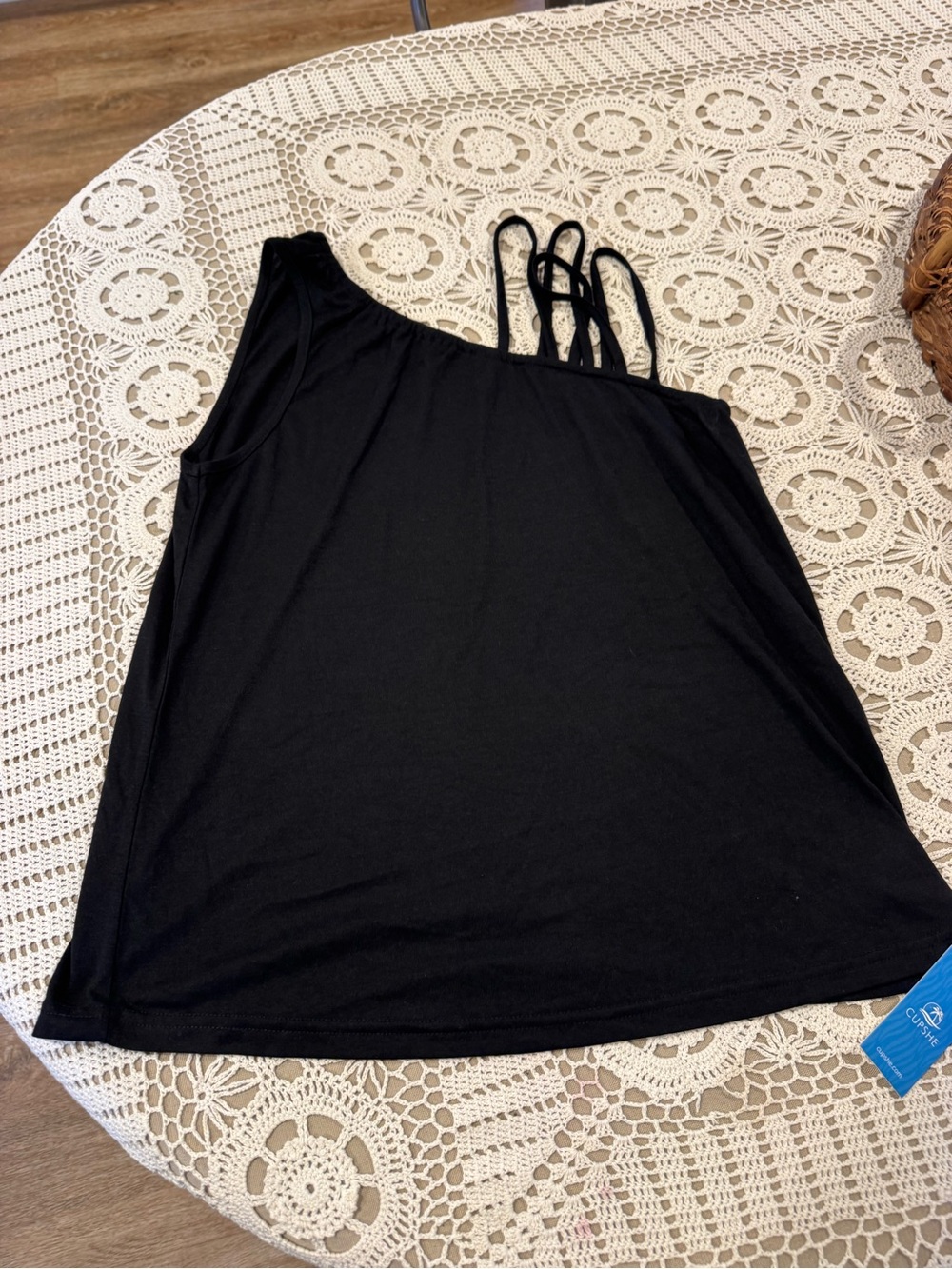 Cupshe Black Asymmetric One-Shoulder Camisole with Multi-Strap Detail NWT